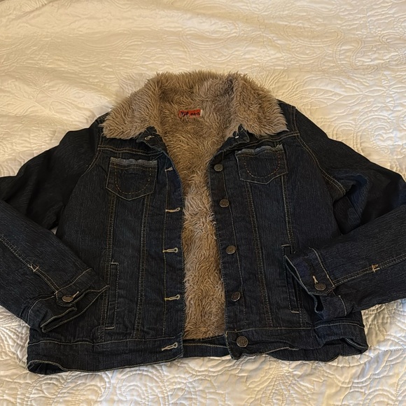 Hip Jeans fur lined blue Jean jacket, LARGE - Picture 1 of 6